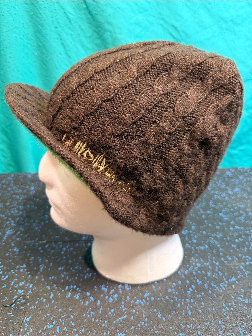 Quiksilver Brown Cable-Knit Brimmed Beanie Hat